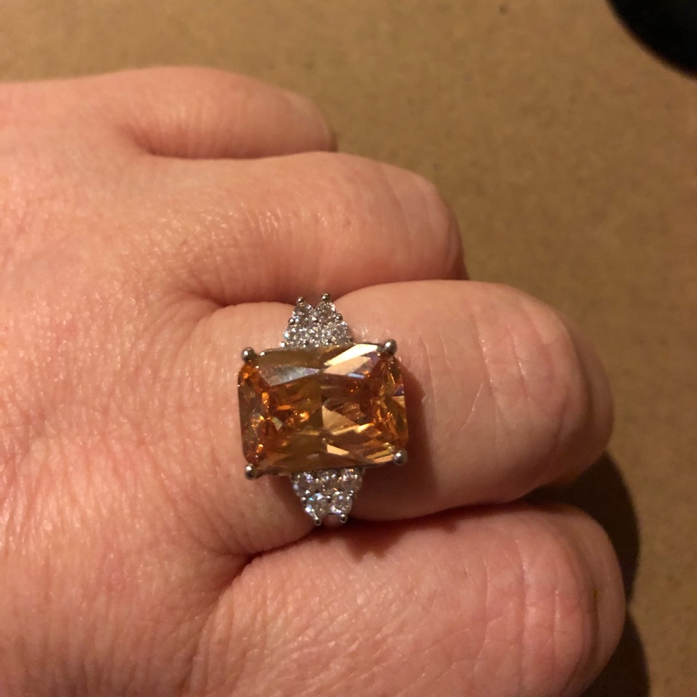 Sterling Silver Morganite and CZ ring